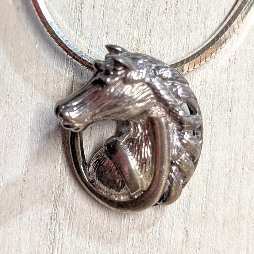 Elegant Vintage Sterling Silver Horse Pendant Necklace